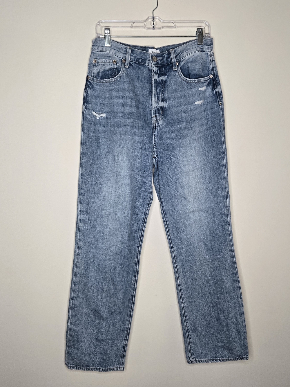 PISTOLA Cassie Super High Rise Straight Jeans Light Distressed Button Fly sz 29 - Picture 2 of 12